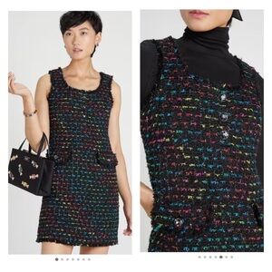 KATE SPADE Black Metallic Tweed Sleeveless Mini Shift Dress Size 6 NWT